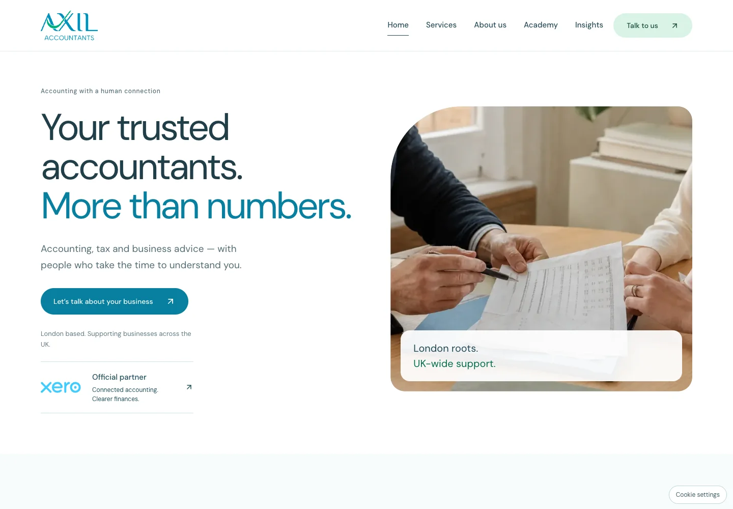 Axil Accountants website showing its accounting services and homepage